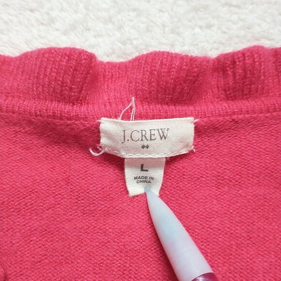 J Crew Cardigan Sweater Womens L/XS/S*Red Wool Cashmere Blend Ruffled Collar - Picture 7 of 9